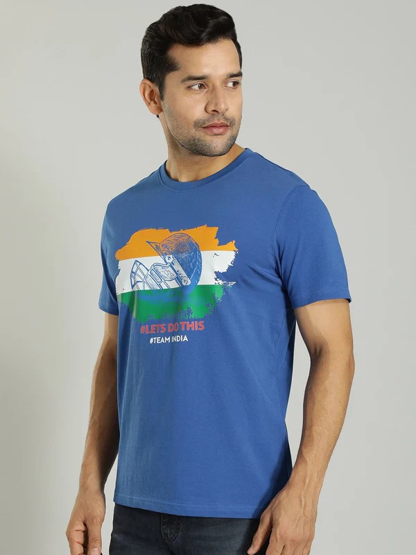 Indian Terrain Men's Half Sleeve Regular Fit Blue Round Neck T-Shirt
